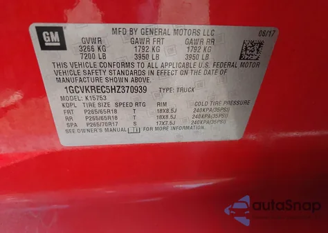 2017 Chevrolet Silverado 1500 2Lt from USA, damaged, VIN 1GCVKREC5HZ370939